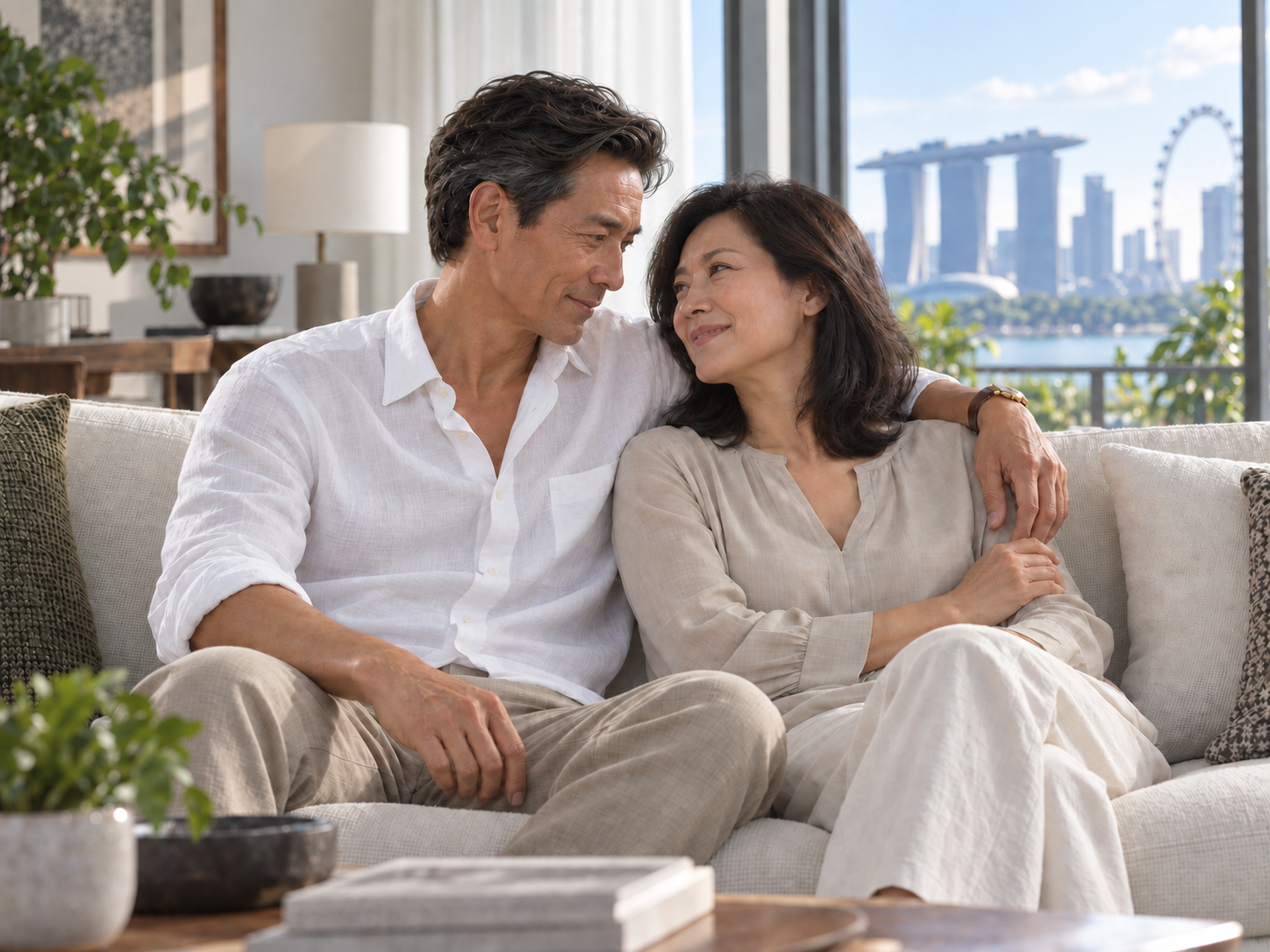 A mature couple sharing a close moment